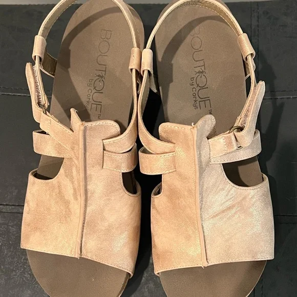 Corkys Seltzer Bronze Wedge Sandals - Picture 8 of 10